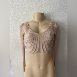 Hera Collection Ribbed V-Neck Crop Top - Beige Blush